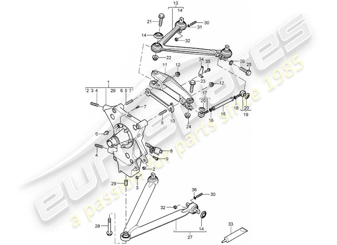 porsche carrera gt (2004) rear axle - wheel carrier - track control arm - wheel hub part diagram
