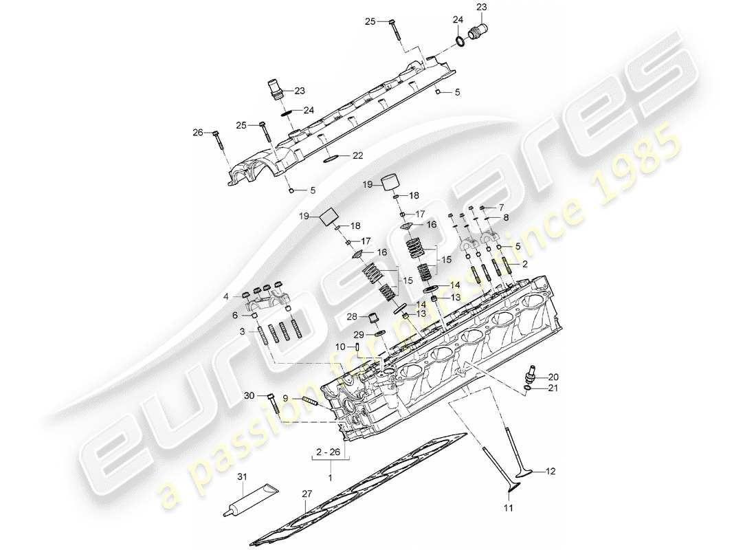 porsche carrera gt (2006) cylinder head - valve cover part diagram