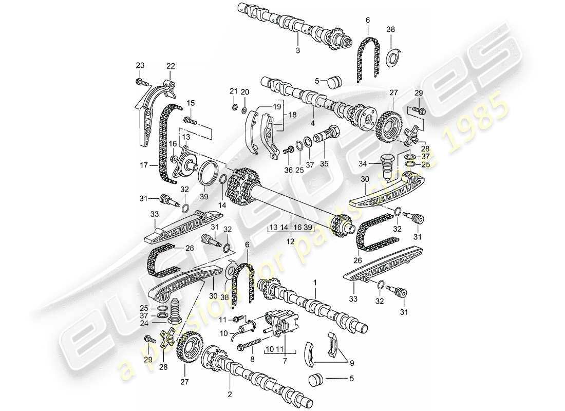 porsche boxster 986 (1997) camshaft - timing chain part diagram