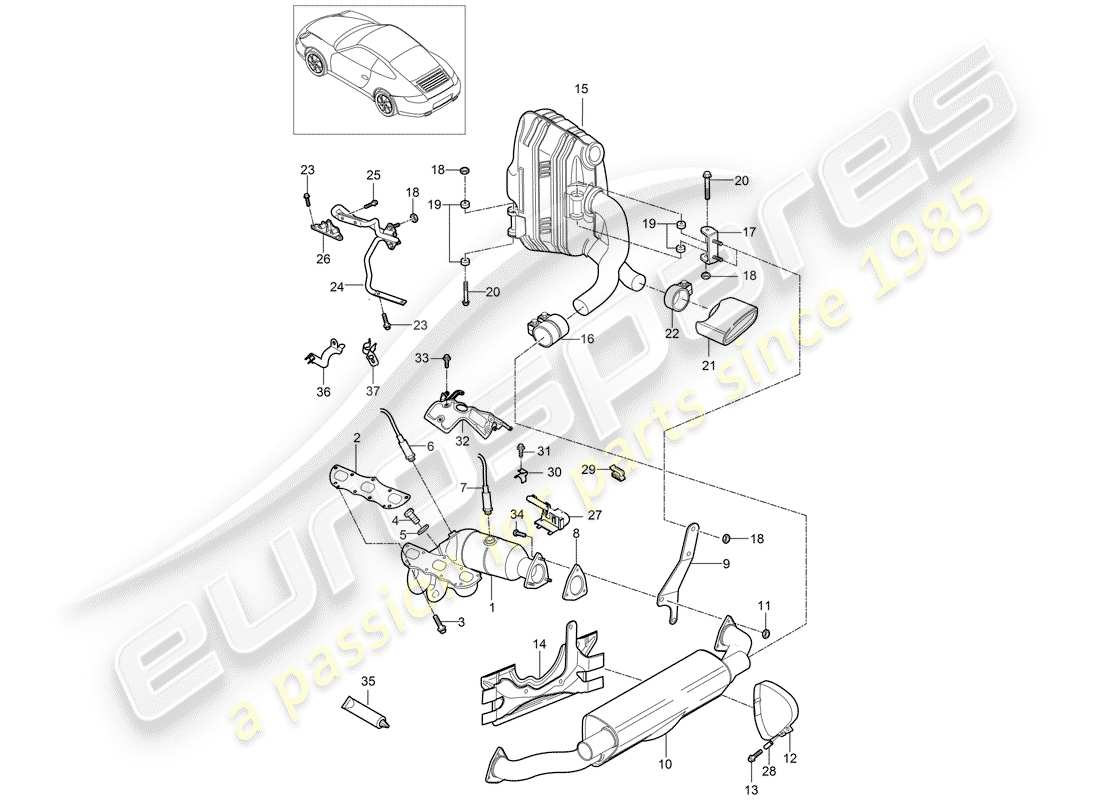 porsche 997 gen. 2 (2011) exhaust system part diagram