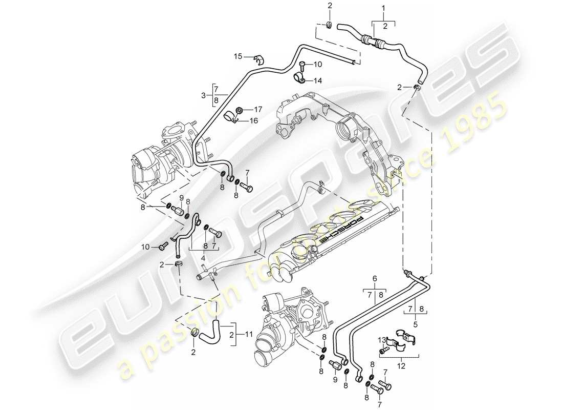 porsche cayenne (2004) exhaust gas turbocharger parts diagram