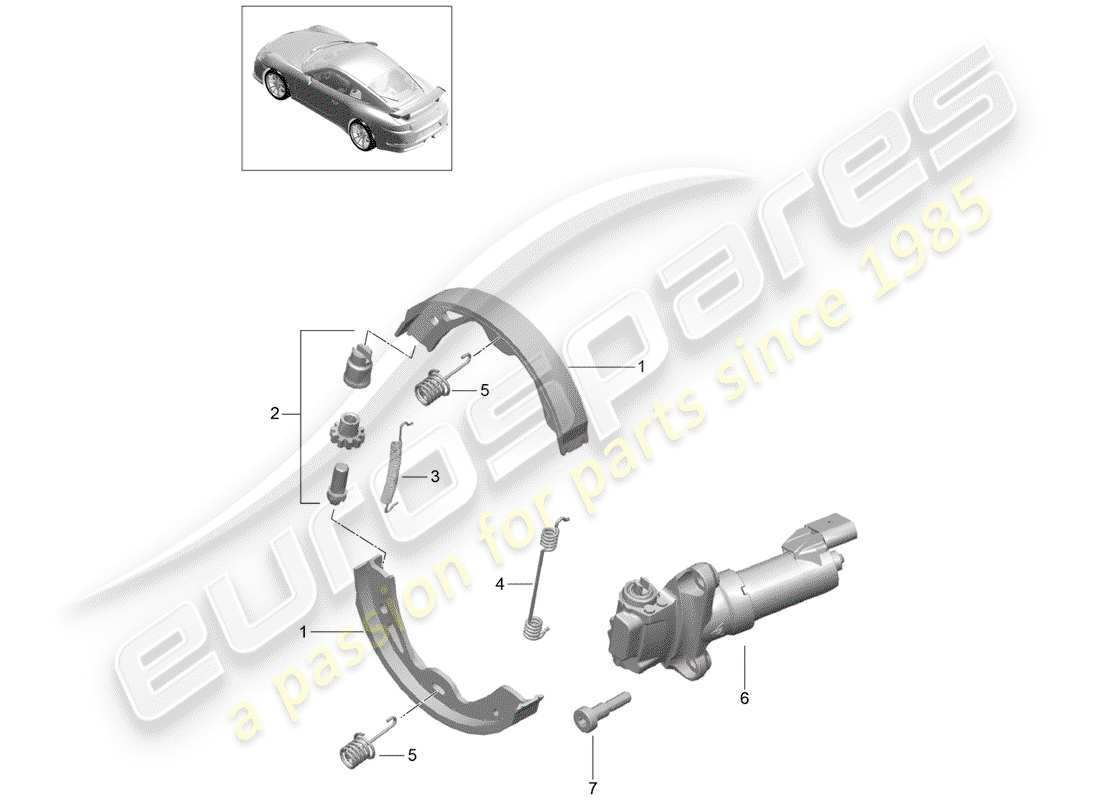 porsche 991r/gt3/rs (2015) parking brake parts diagram