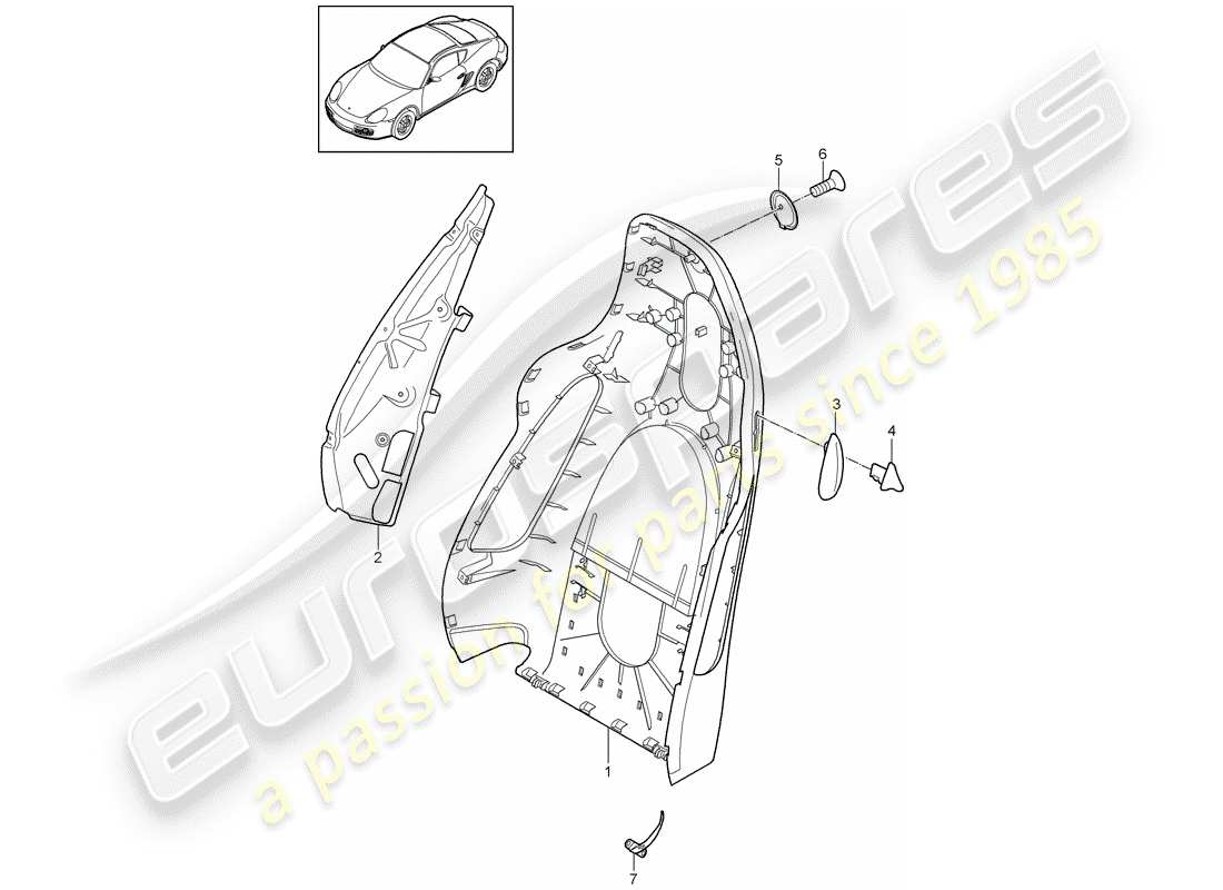 porsche cayman 987 (2009) backrest shell part diagram