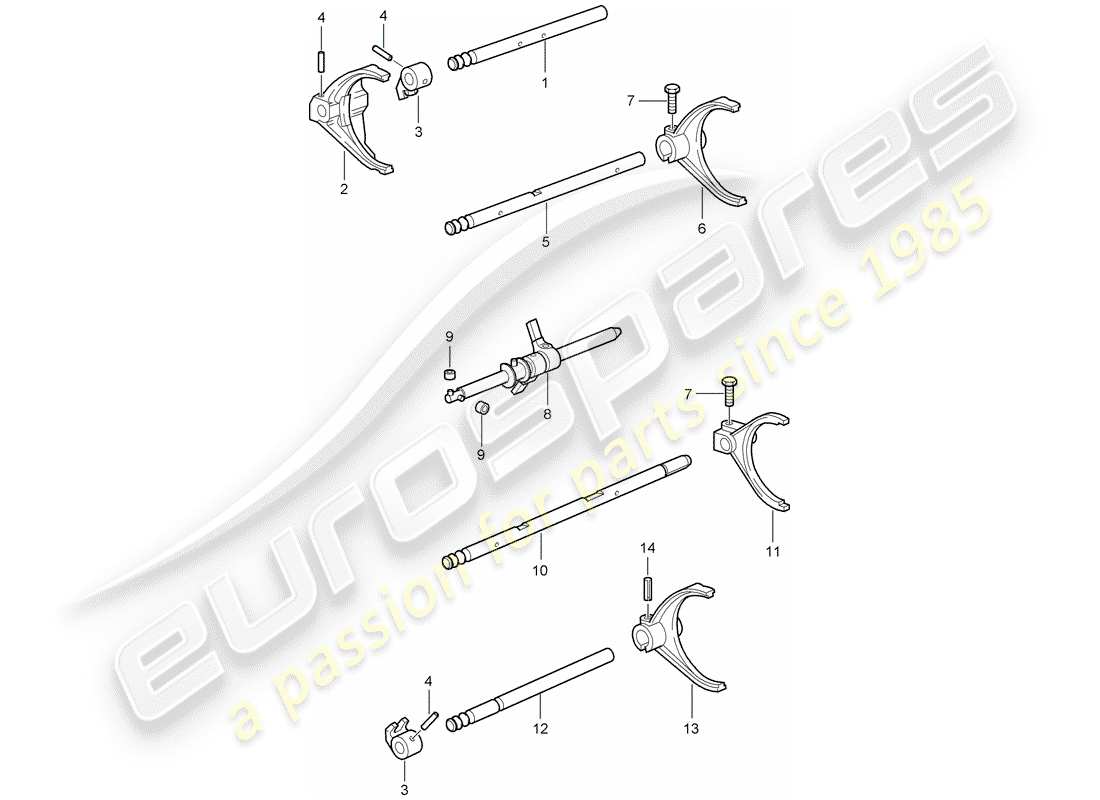 porsche 997 t/gt2 (2007) selector shaft parts diagram