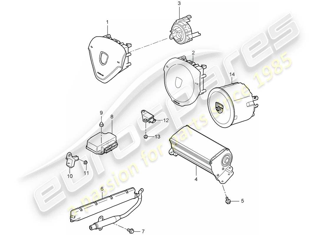 porsche 997 gen. 2 (2011) airbag parts diagram