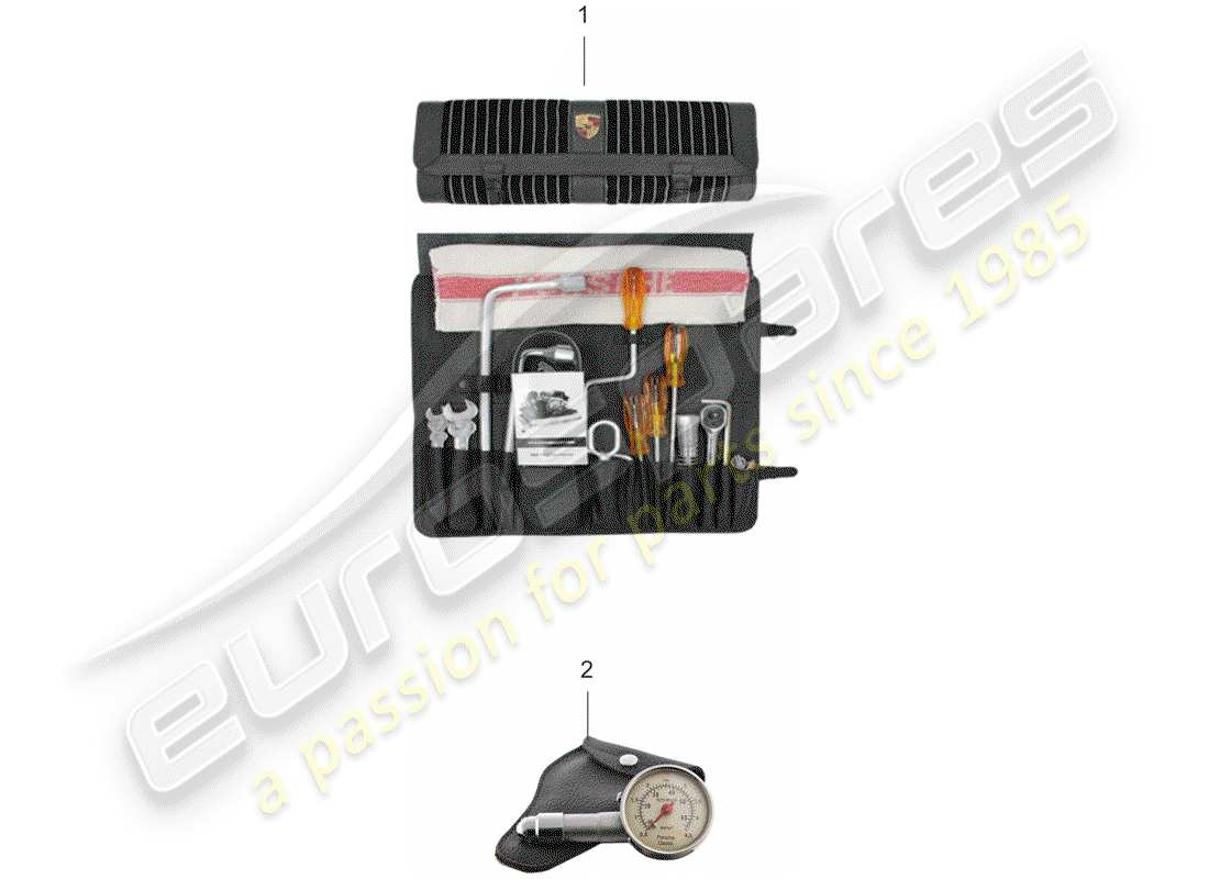 porsche classic accessories (1981) tool kit bag part diagram