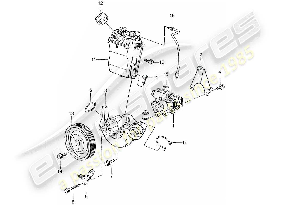 porsche 996 t/gt2 (2005) power steering - power-steering pump - container parts diagram