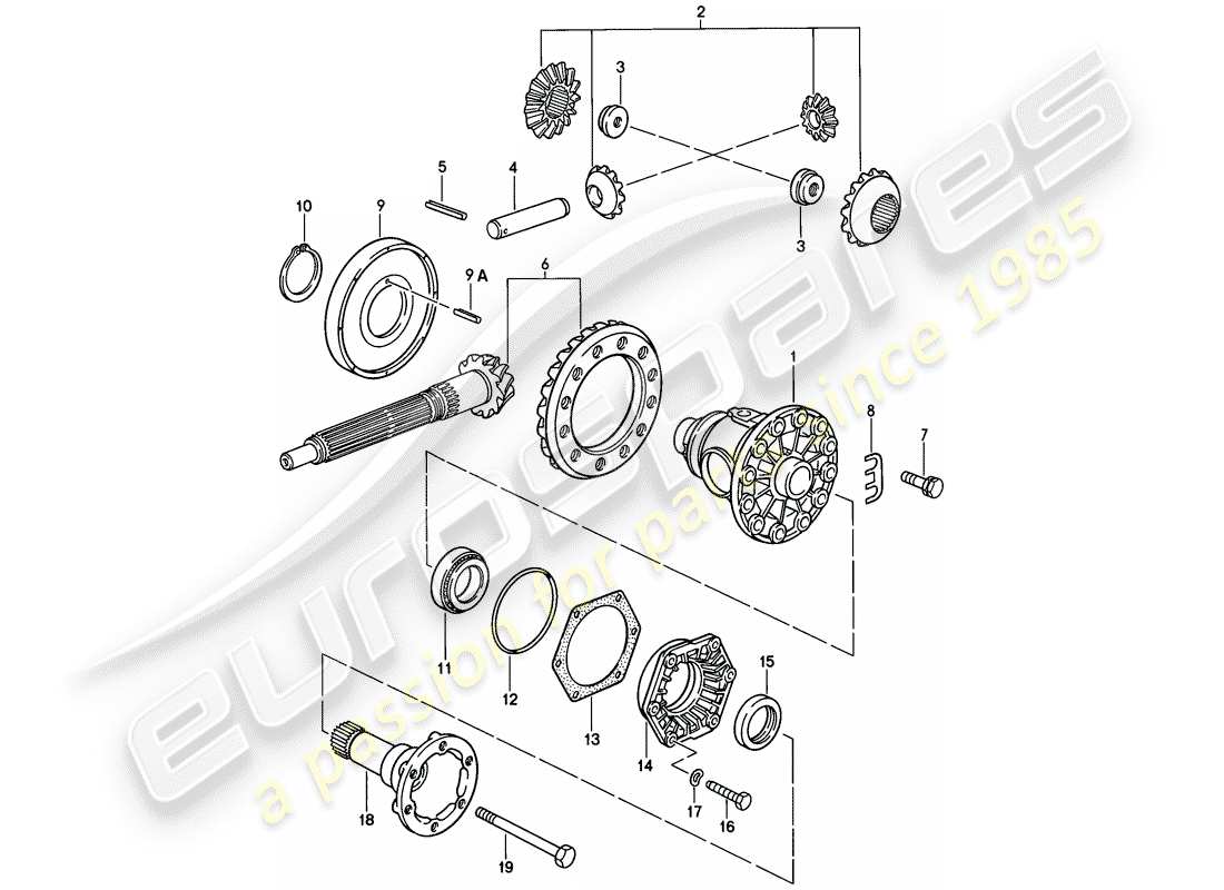 porsche 928 (1981) differential - manual gearbox parts diagram