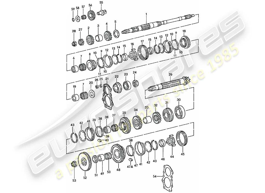 porsche 911 (1983) gears and shafts - 4. - speed - transmission part diagram