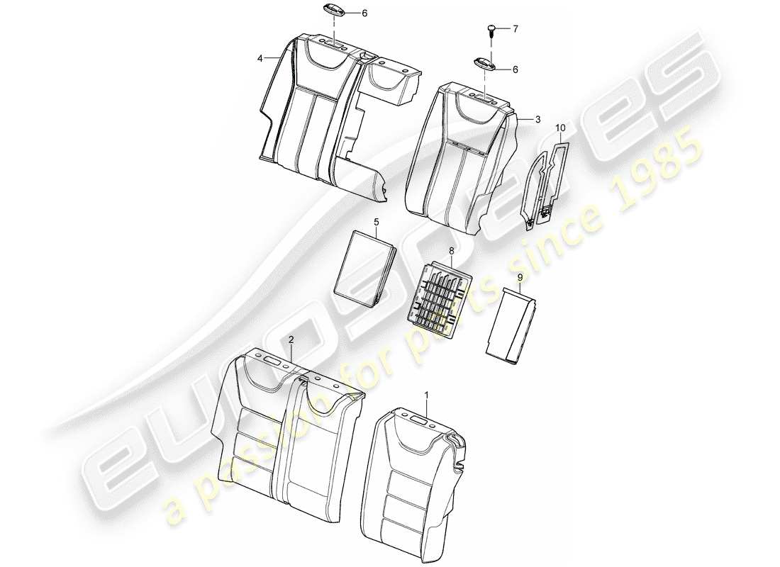 porsche cayenne (2009) back seat backrest part diagram