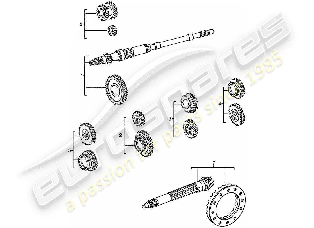 porsche 911 (1982) gear wheel sets - 5. - speed - transmission part diagram