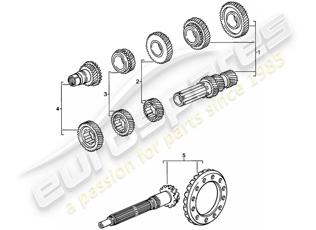porsche 928 (1979) gear wheel sets - manual gearbox part diagram