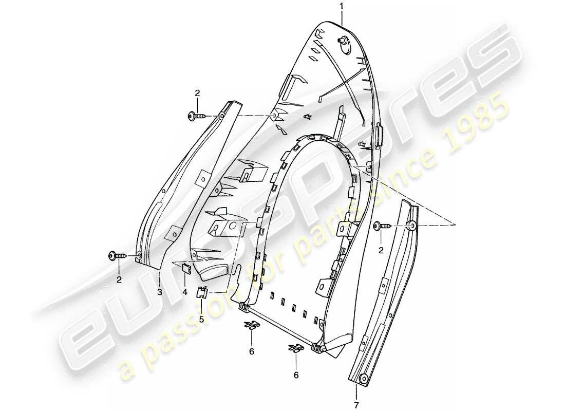 porsche 996 (2000) backrest shell - standard seat - comfort seat part diagram