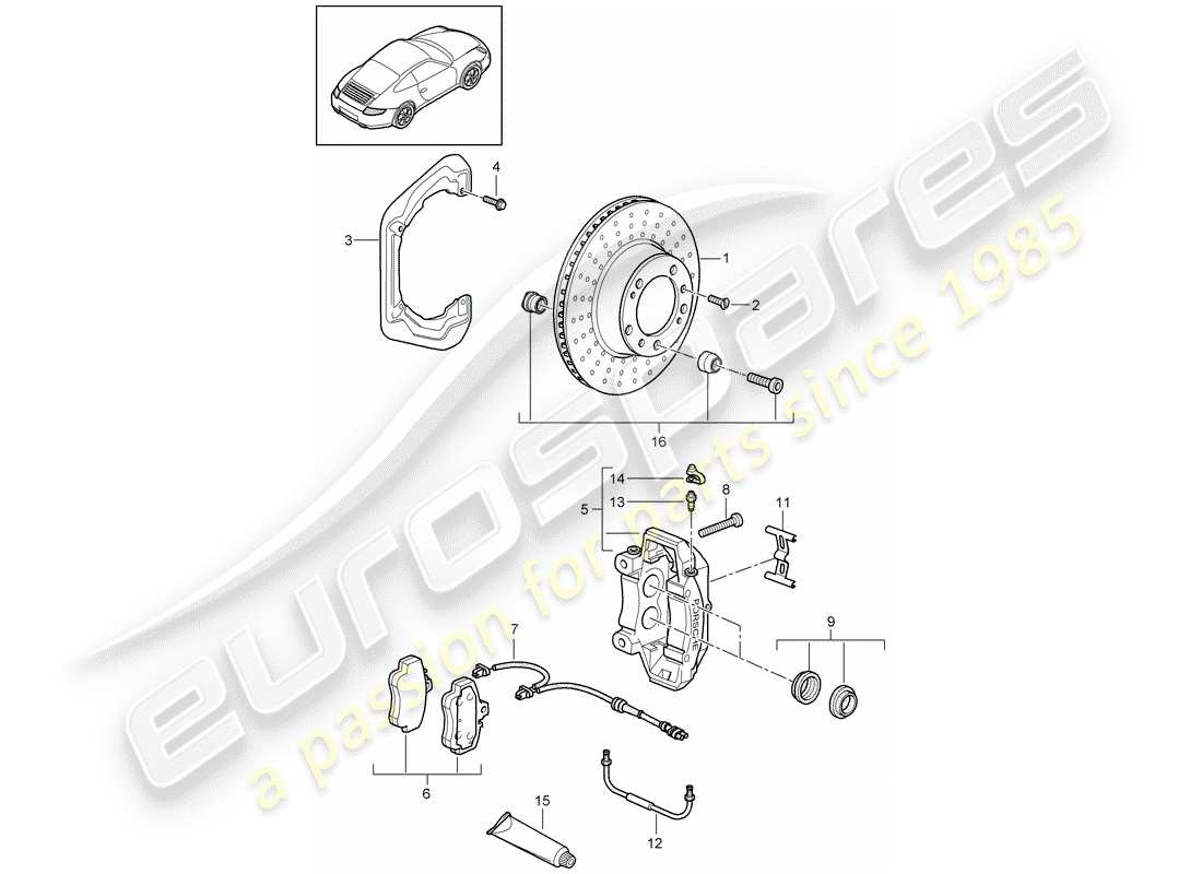 porsche 997 gen. 2 (2011) disc brakes part diagram
