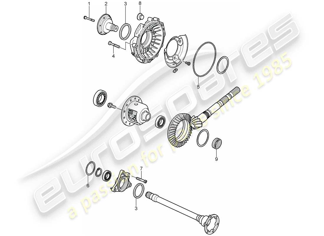 porsche boxster 986 (1997) tiptronic - differential - differential case part diagram