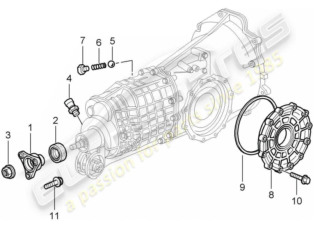 porsche 996 t/gt2 (2003) gear housing - transmission cover parts diagram