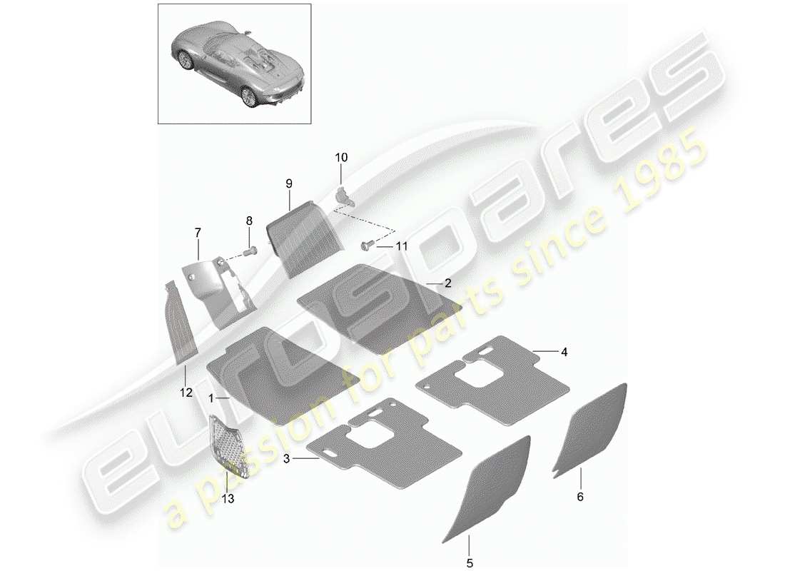 a part diagram from the porsche 918 spyder parts catalogue