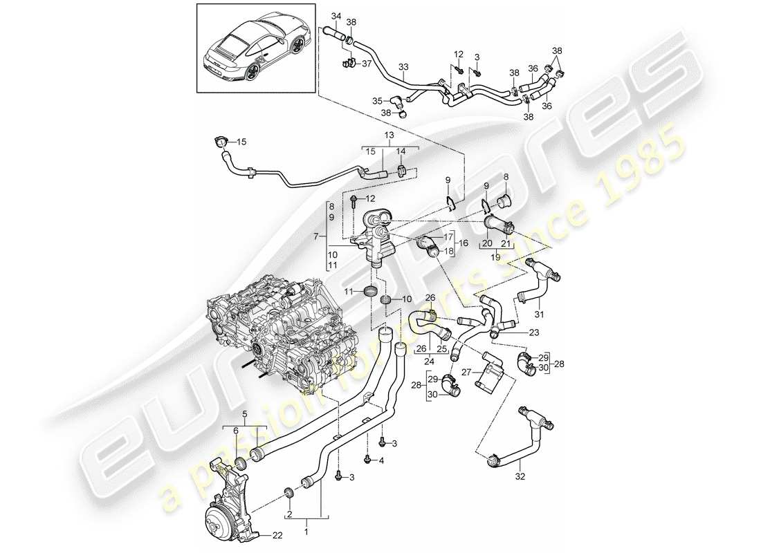 a part diagram from the porsche 911 t/gt2rs parts catalogue