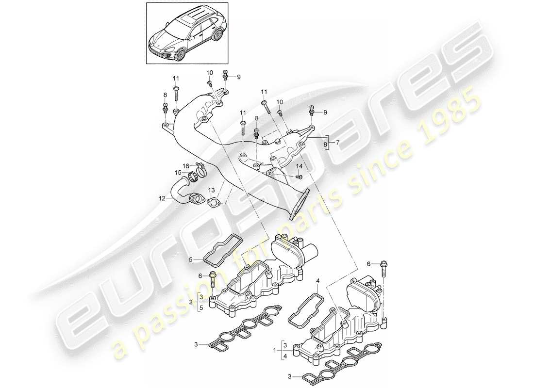 a part diagram from the porsche cayenne e2 (2016) parts catalogue