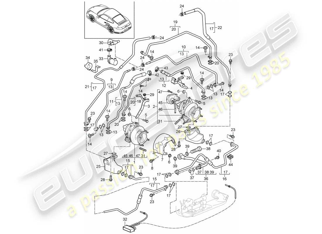 a part diagram from the porsche 911 t/gt2rs parts catalogue