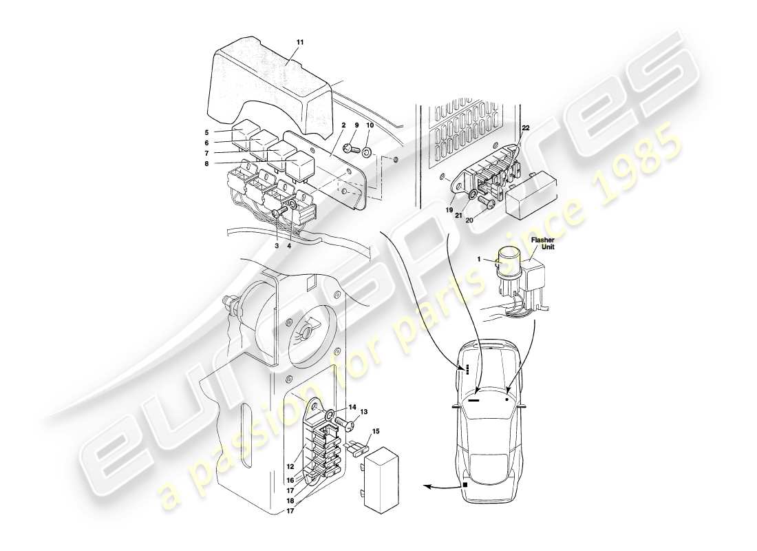 aston martin v8 coupe (1999) relays, vin v79092on part diagram