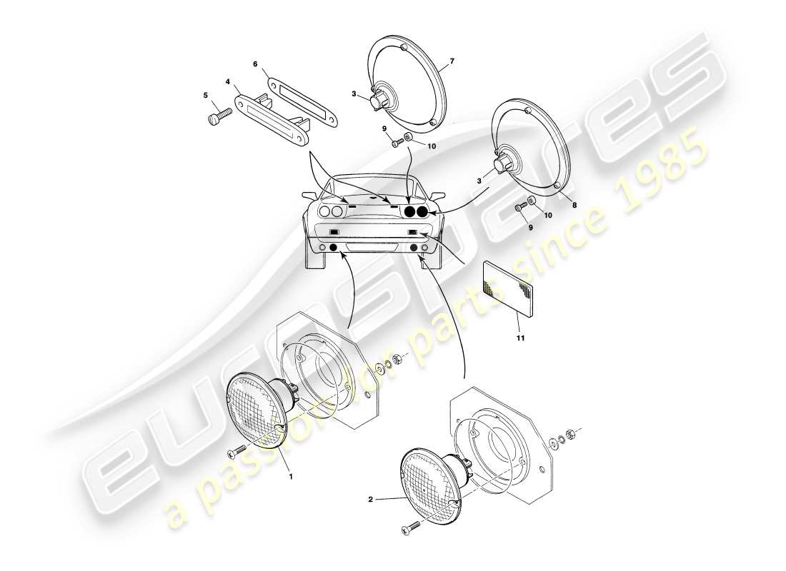 aston martin v8 coupe (1999) exterior lamps part diagram