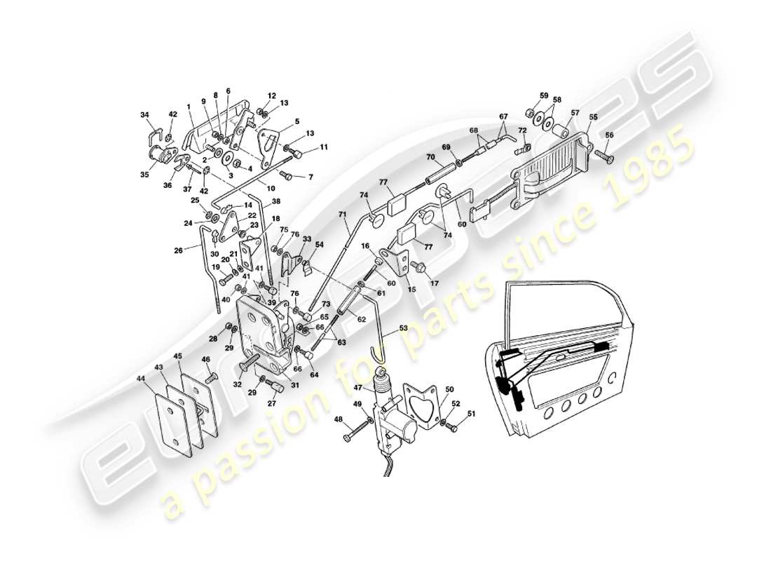 aston martin v8 coupe (2000) door latch mech, to vin v79079 excl v79074 part diagram