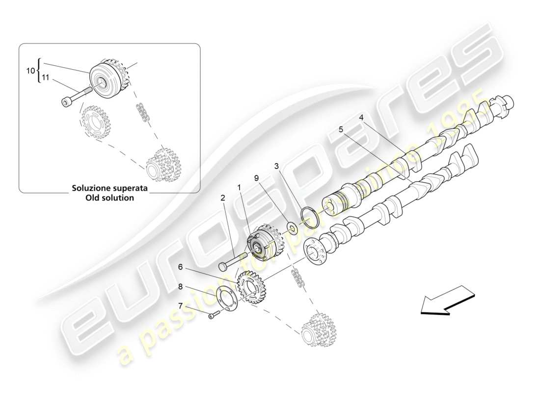 maserati granturismo (2014) rh cylinder head camshafts parts diagram