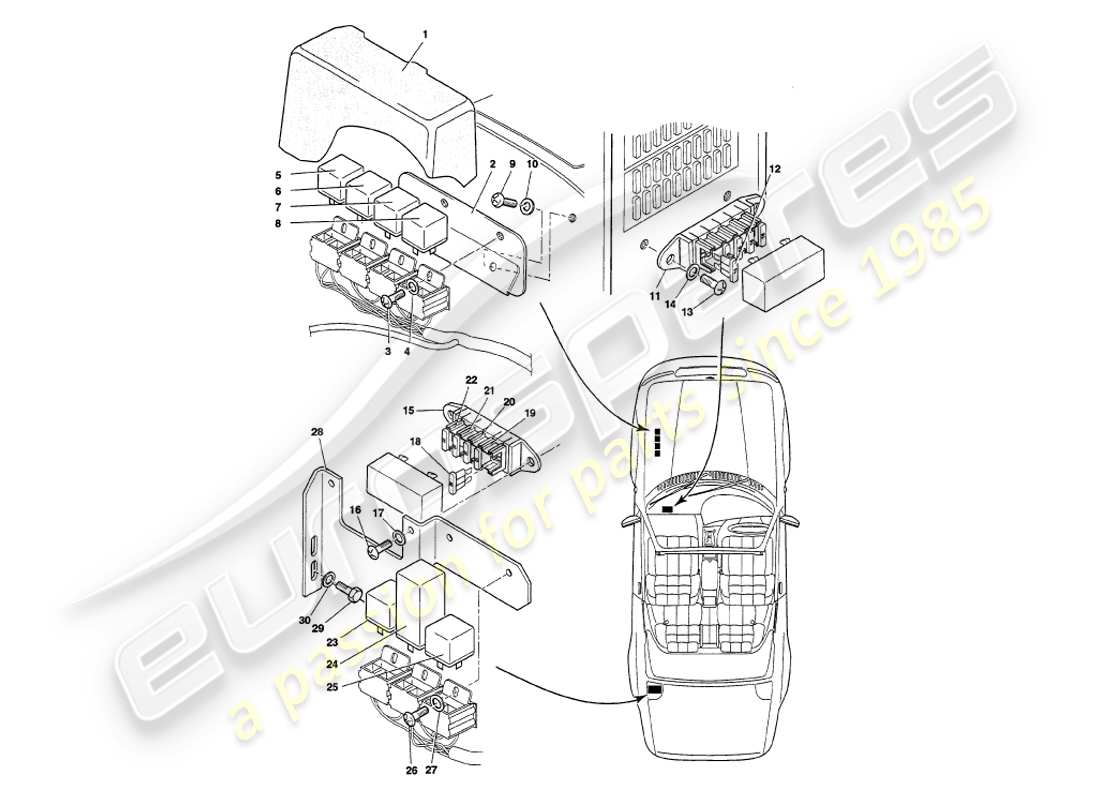 aston martin v8 volante (1999) relays, to vin 89026 part diagram