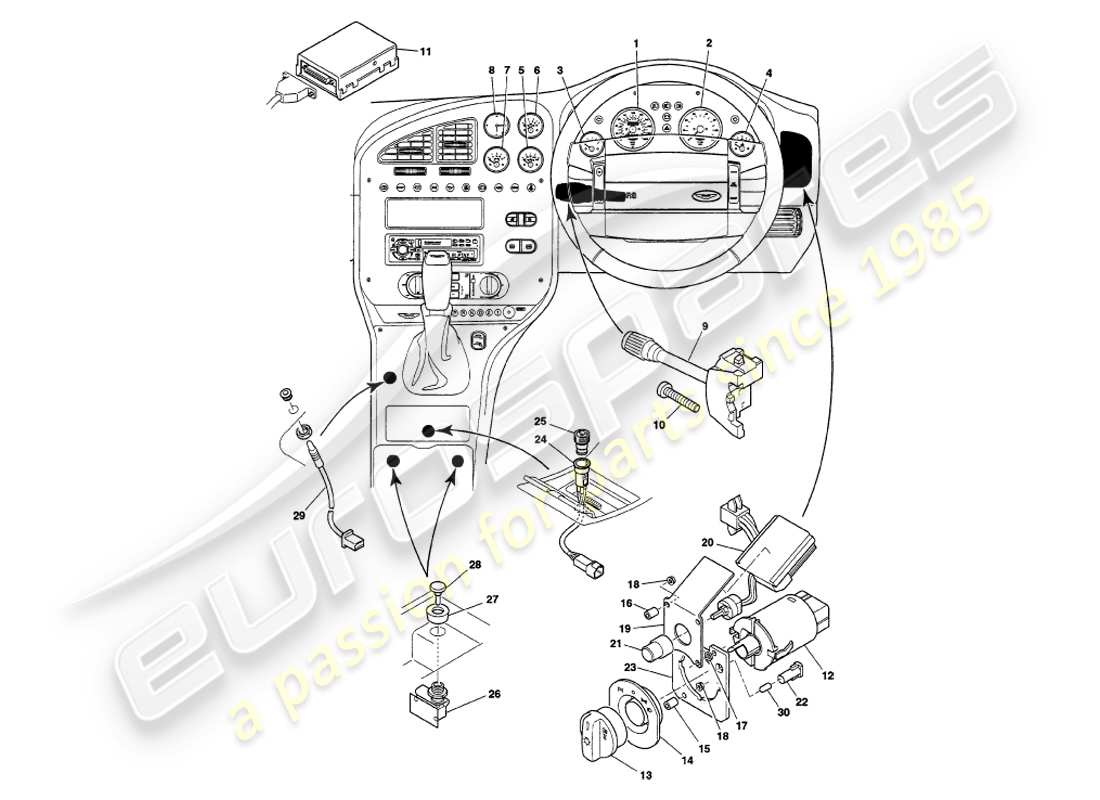 aston martin v8 volante (2000) instruments & controls part diagram