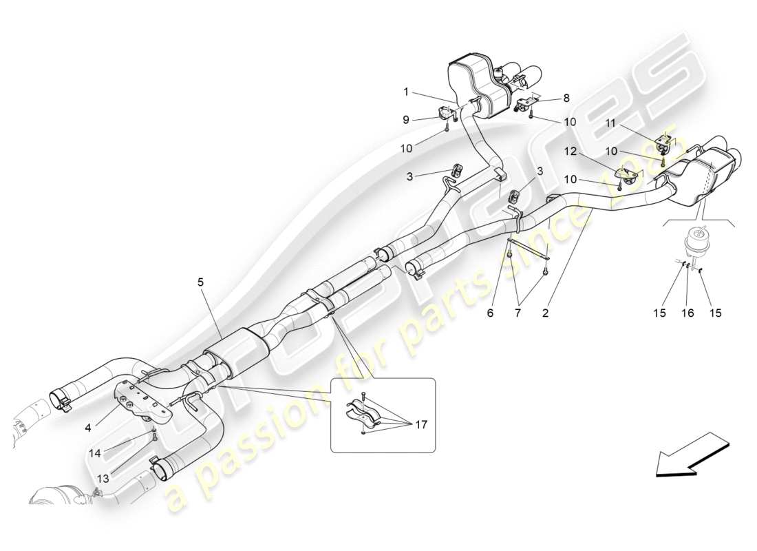 maserati qtp 3.0 bt v6 410hp (2014) silencers part diagram