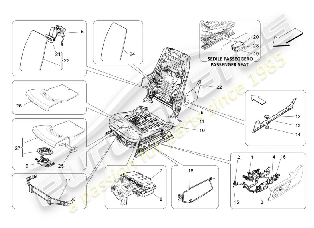 maserati qtp 3.0 tds v6 275hp (2015) front seats: mechanics and electronics parts diagram