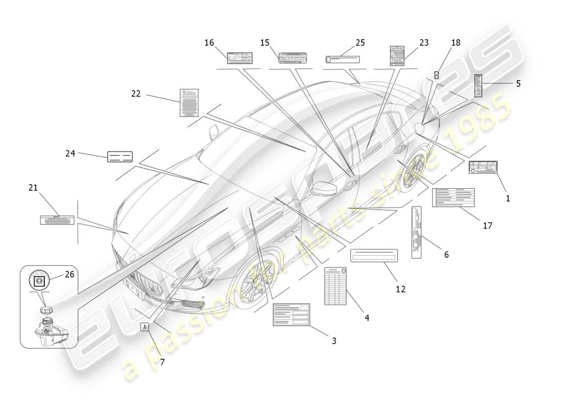 maserati qtp 3.0 bt v6 410hp (2014) stickers and labels part diagram