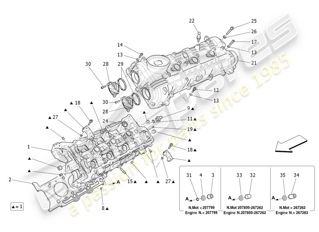 maserati qtp 3.0 bt v6 410hp (2014) lh cylinder head part diagram