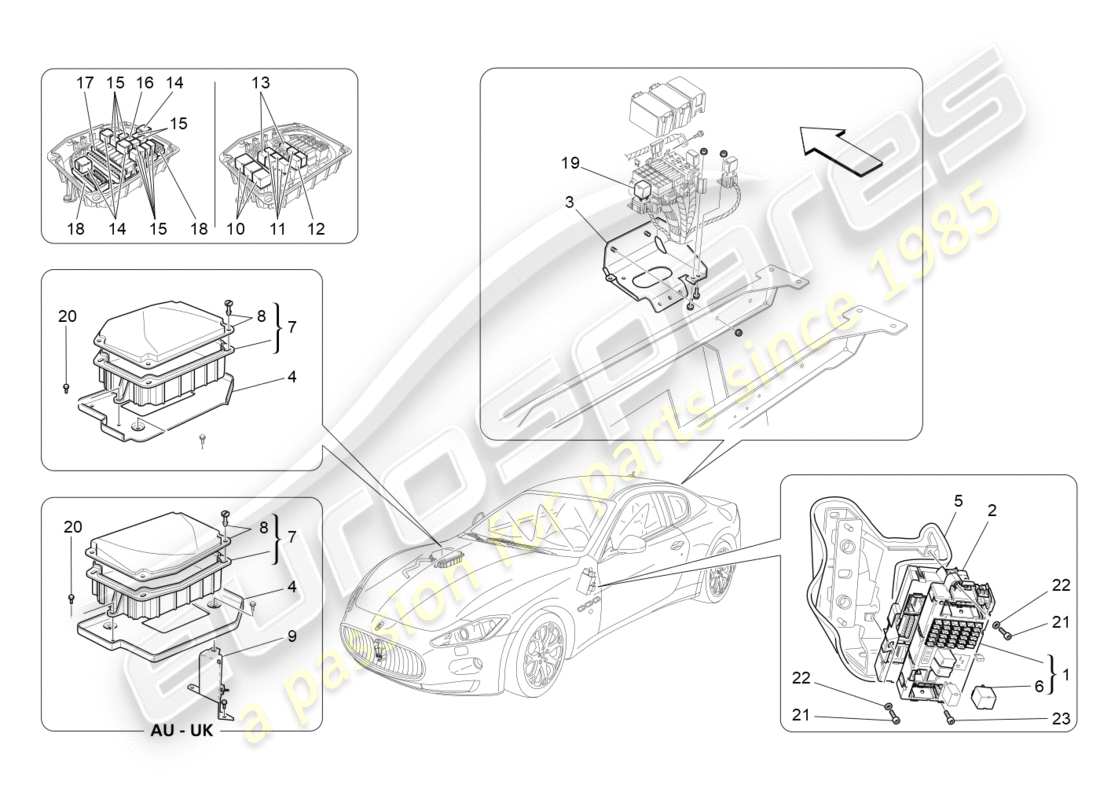 maserati granturismo (2011) relays, fuses and boxes parts diagram