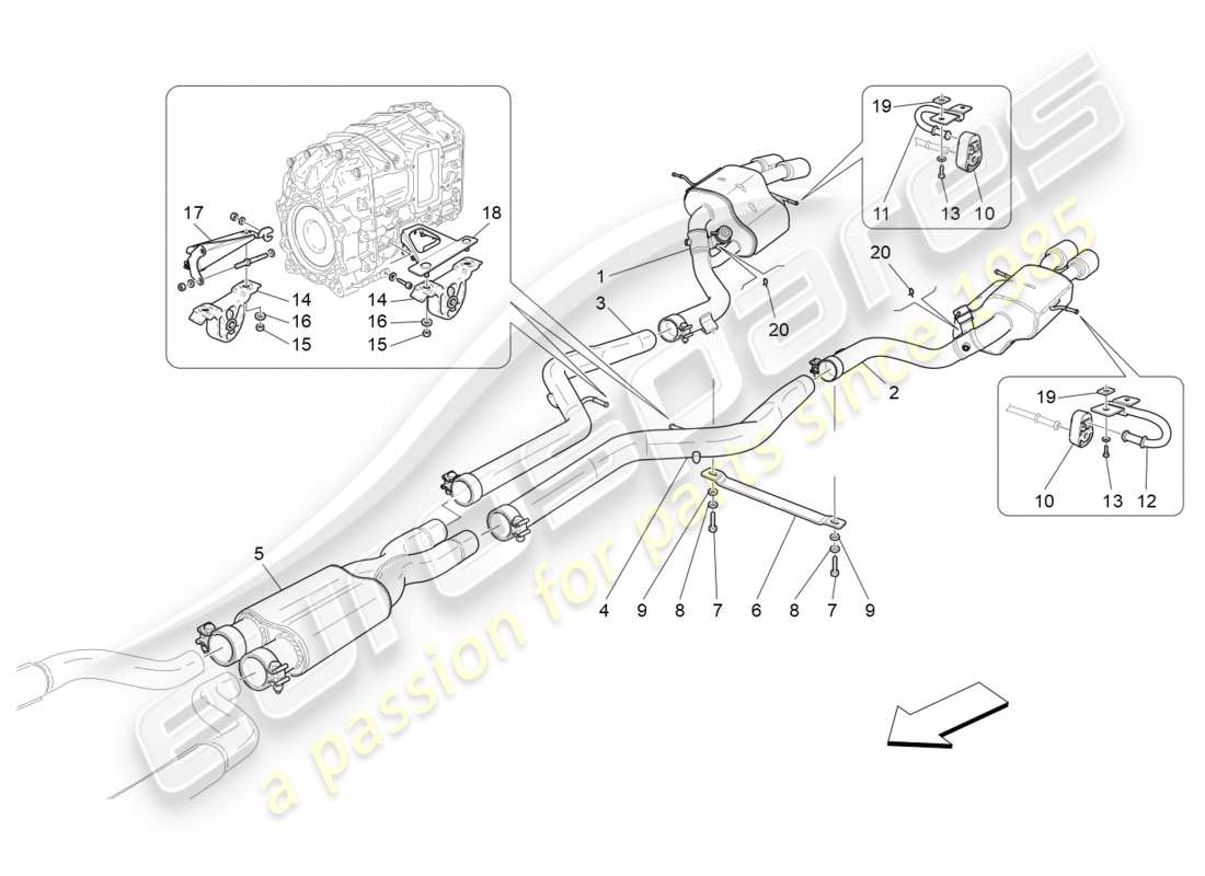 maserati granturismo (2011) silencers parts diagram