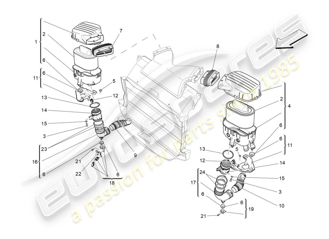 maserati qtp 3.0 bt v6 410hp (2014) air filter, air intake and ducts parts diagram