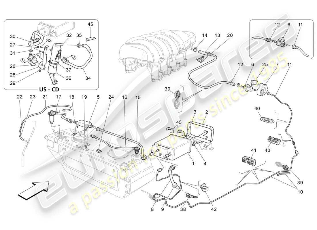 maserati granturismo (2016) fuel vapour recirculation system part diagram