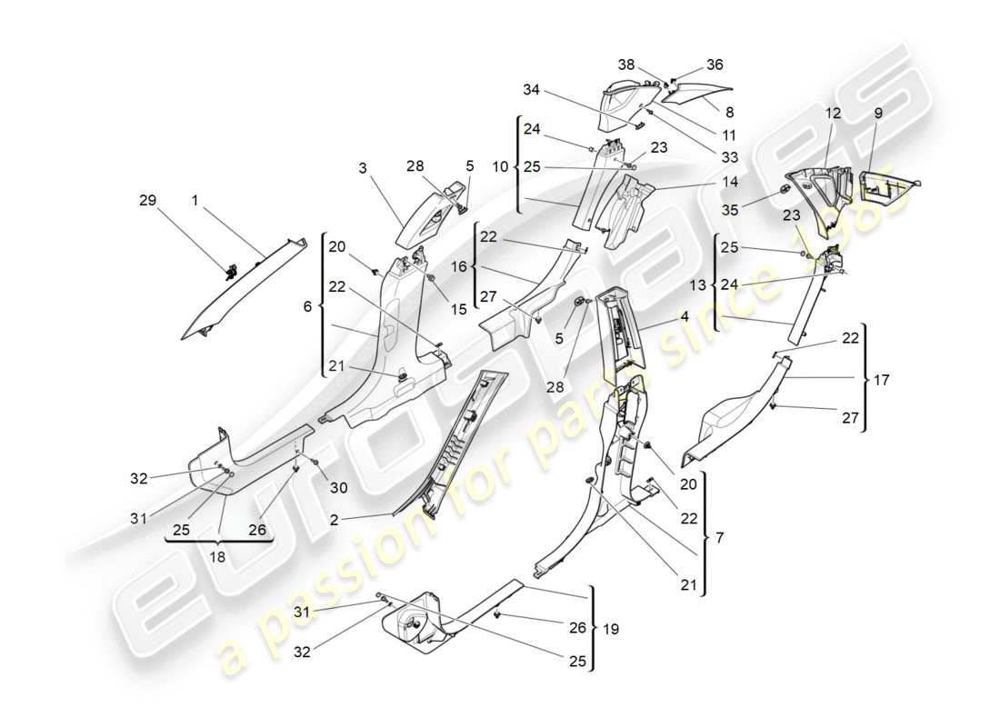 maserati qtp 3.0 tds v6 275hp (2015) passenger compartment b pillar trim panels and side panels part diagram