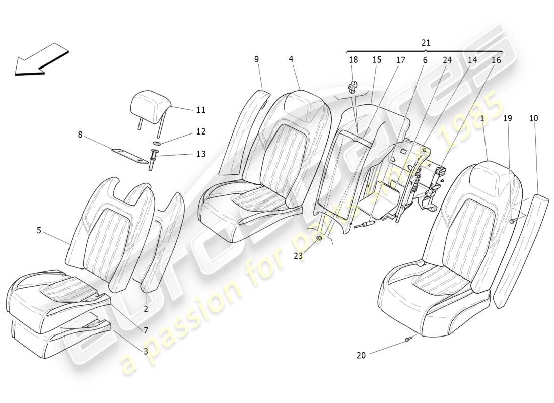 maserati qtp 3.0 bt v6 410hp (2014) rear seats: trim panels parts diagram