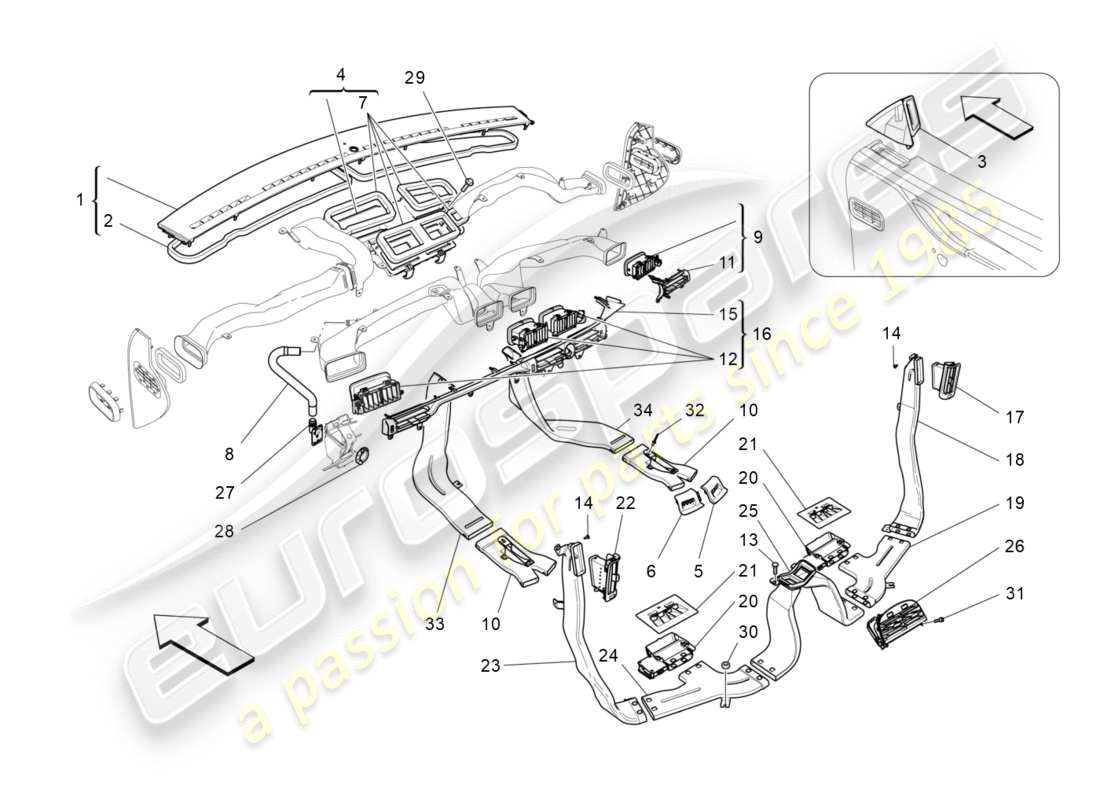 maserati qtp 3.0 bt v6 410hp (2014) a/c unit: diffusion part diagram