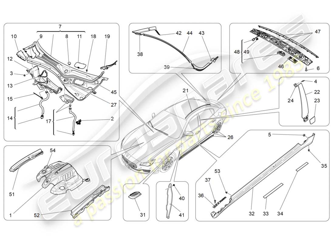 maserati qtp 3.0 tds v6 275hp (2015) shields, trims and covering panels part diagram