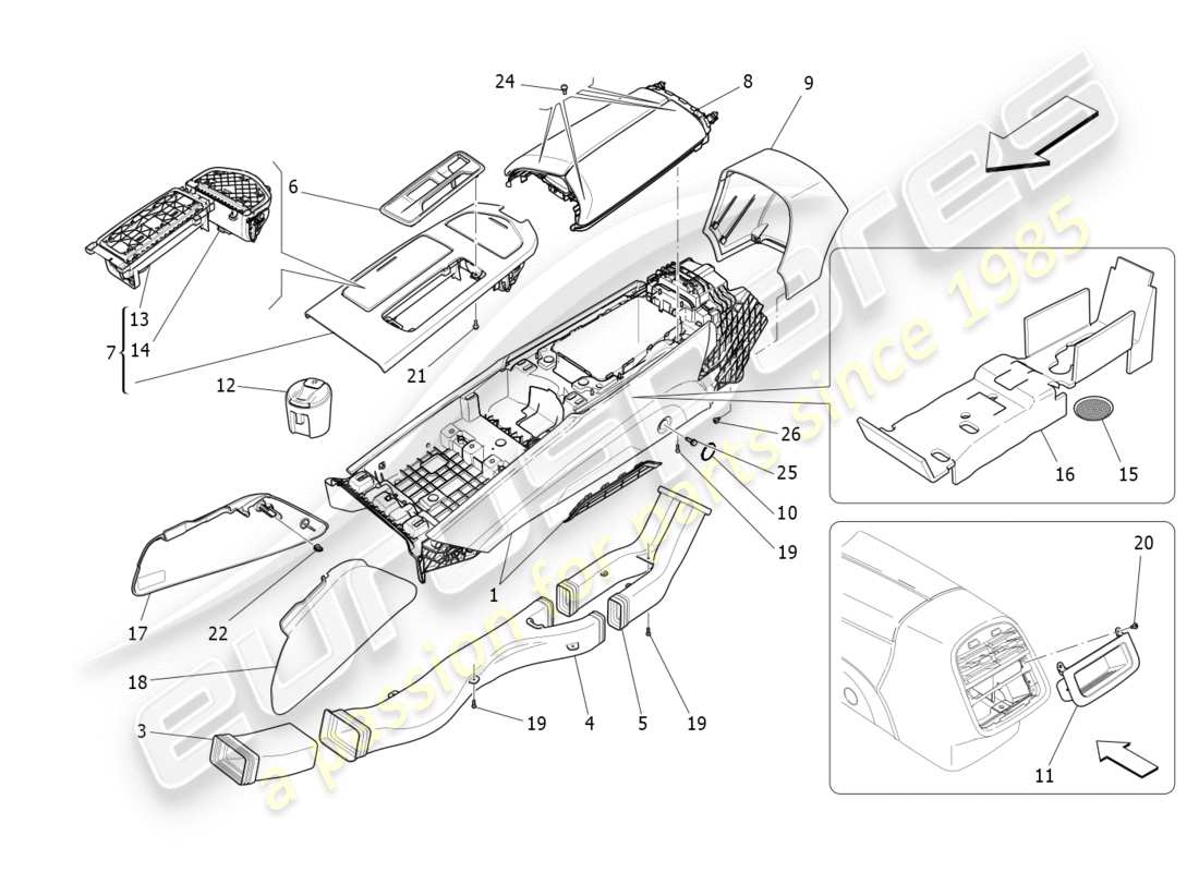 maserati qtp 3.0 tds v6 275hp (2015) accessory console and centre console part diagram