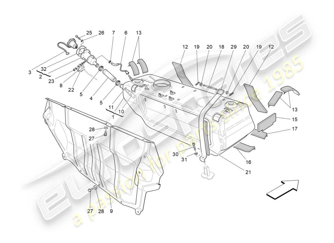 maserati granturismo (2010) fuel tank parts diagram