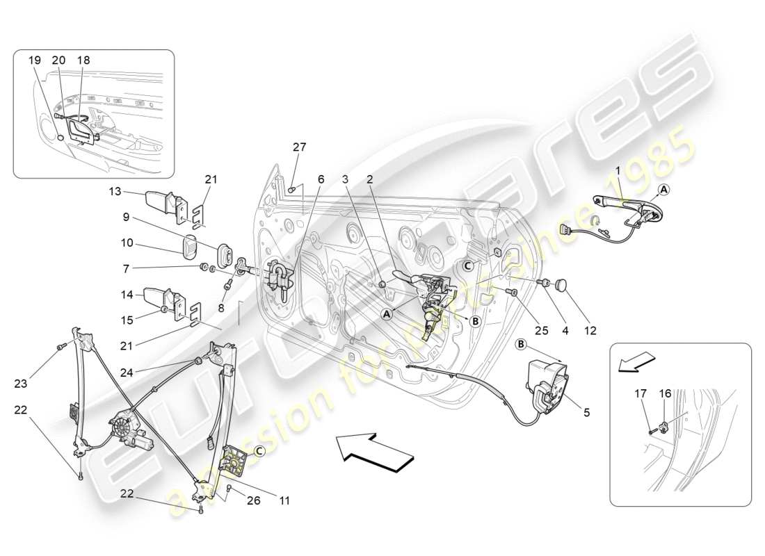 maserati granturismo s (2013) front doors: mechanisms parts diagram