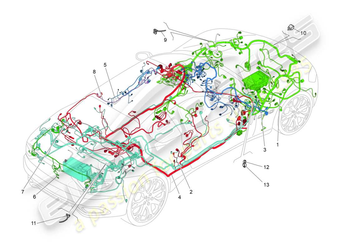 maserati granturismo (2011) main wiring parts diagram