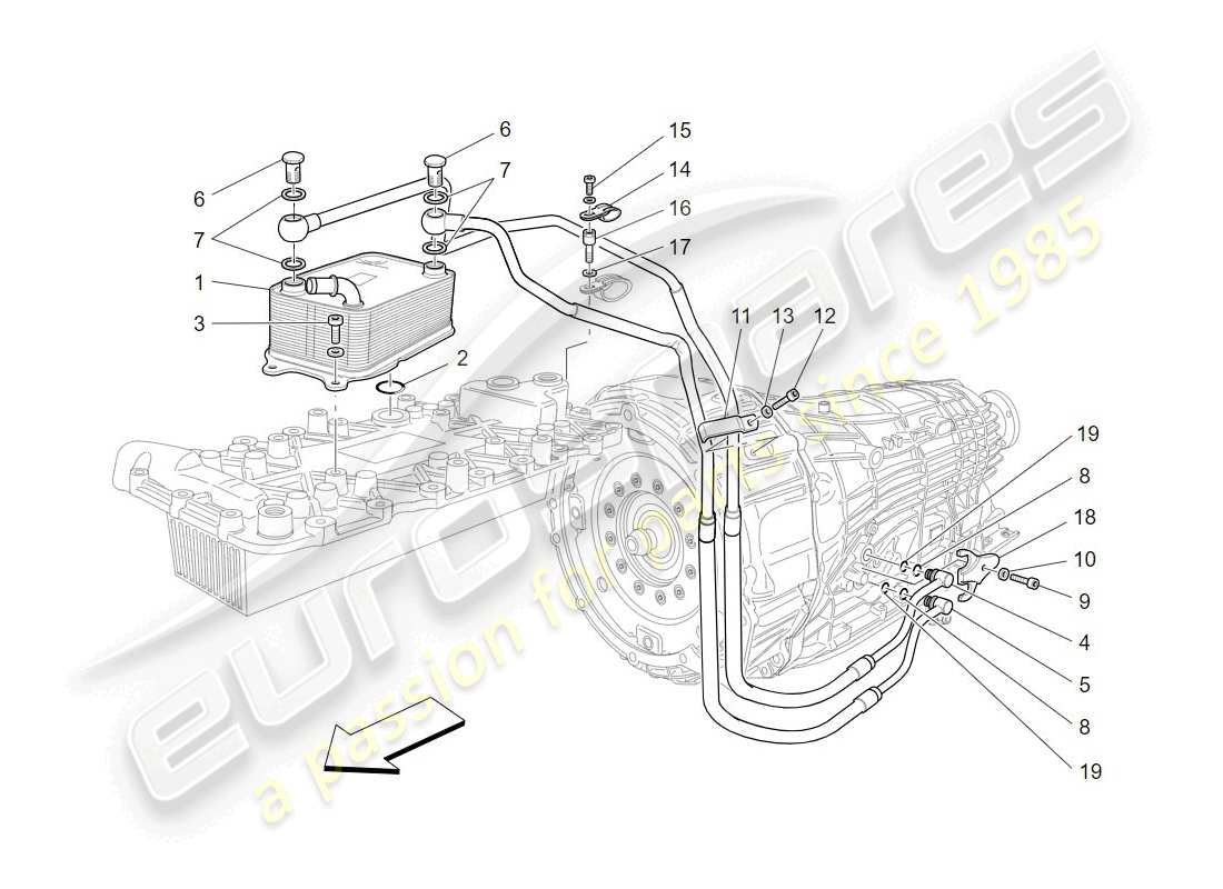 maserati granturismo (2009) lubrication and gearbox oil cooling part diagram