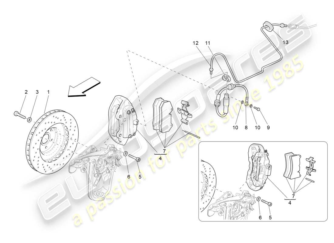 maserati granturismo (2011) braking devices on front wheels parts diagram