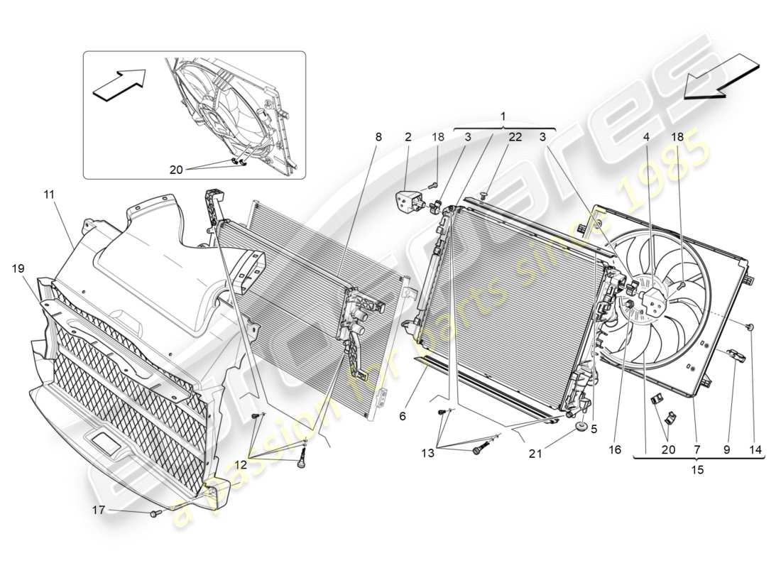 maserati qtp 3.0 bt v6 410hp (2014) cooling: air radiators and ducts parts diagram