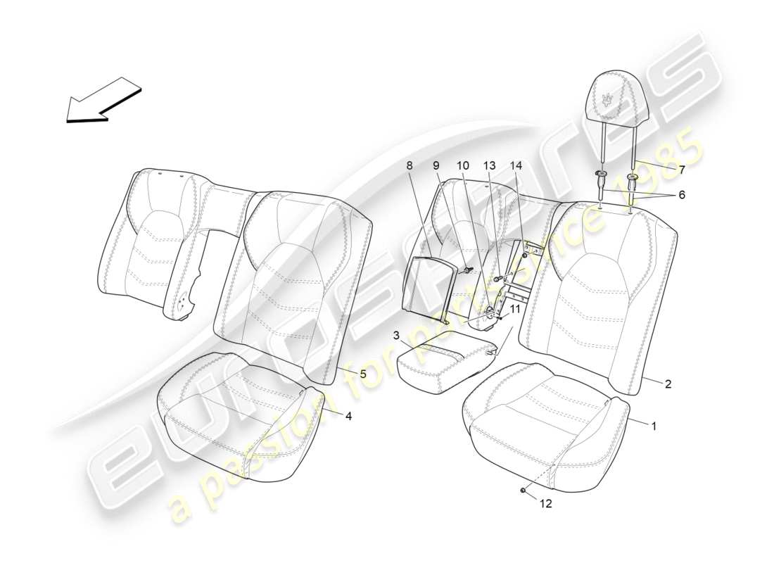 maserati granturismo s (2015) rear seats: trim panels parts diagram